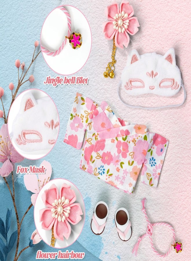 ARTST 17cm Doll Clothes,Outfit Accessories Kimono Set for 6.7inch Dolls Girl, Kawaii Chic Style Flower Hairbow+Pink Clothing+Cute MasK+Shoes(NO Doll) - Image 2